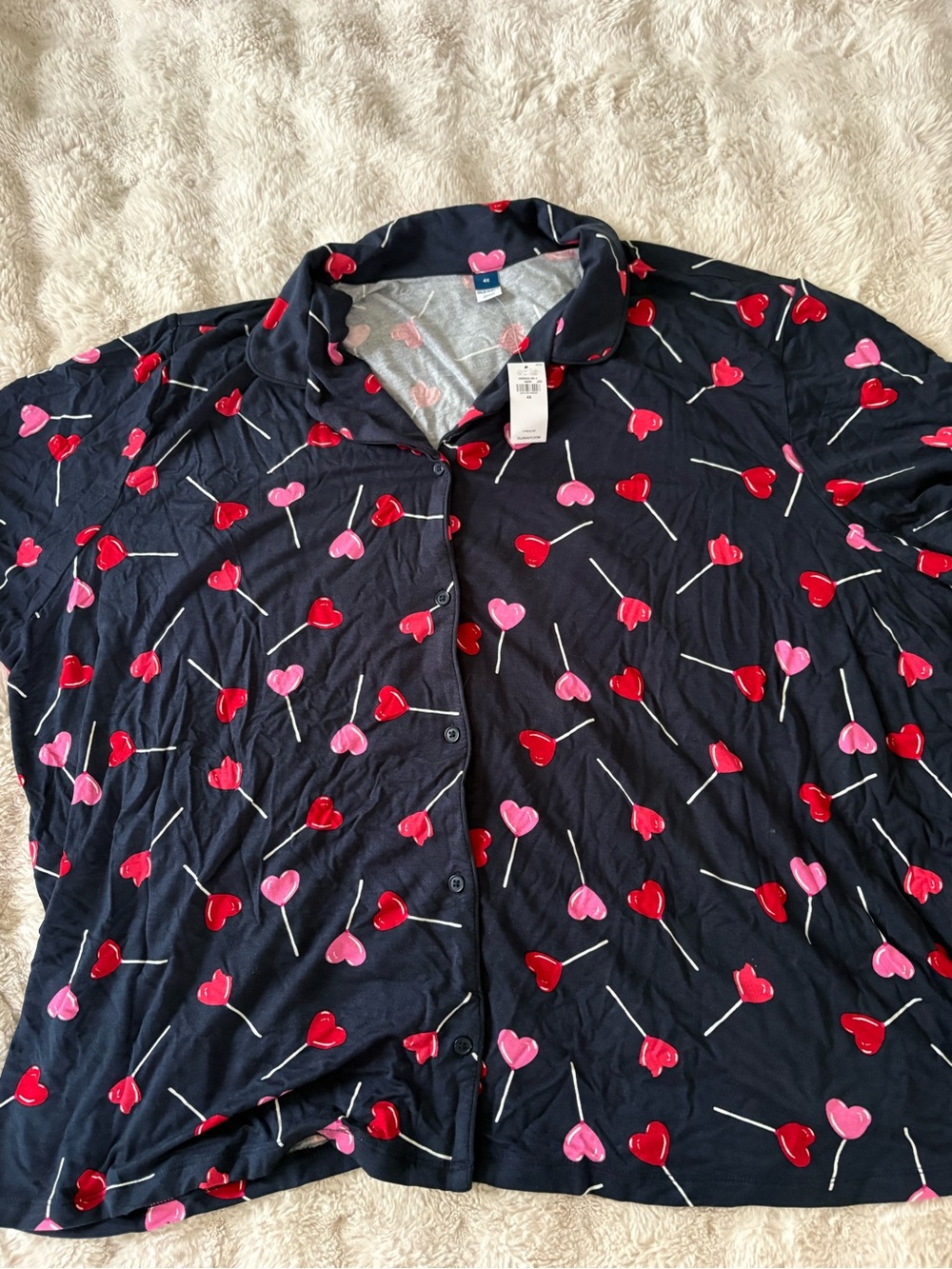 Old Navy Navy Pajama Top and bottoms with Red and Pink Heart Lollipops
